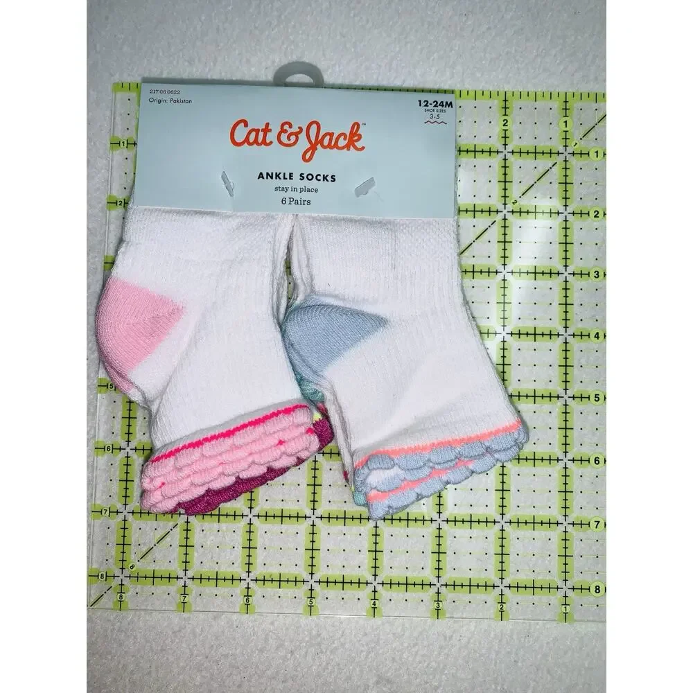 Cat & Jack Ankle Socks Size 12-24 Months Girls Lot of 12 Pair New with Tags